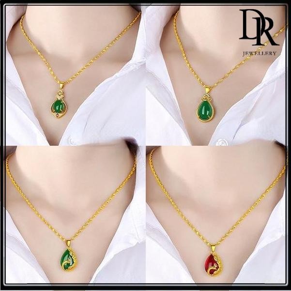 Dr สร้อยคอชุบทอง Phoenix จี้สีเขียวสีแดงสําหรับผู้หญิง r1r2