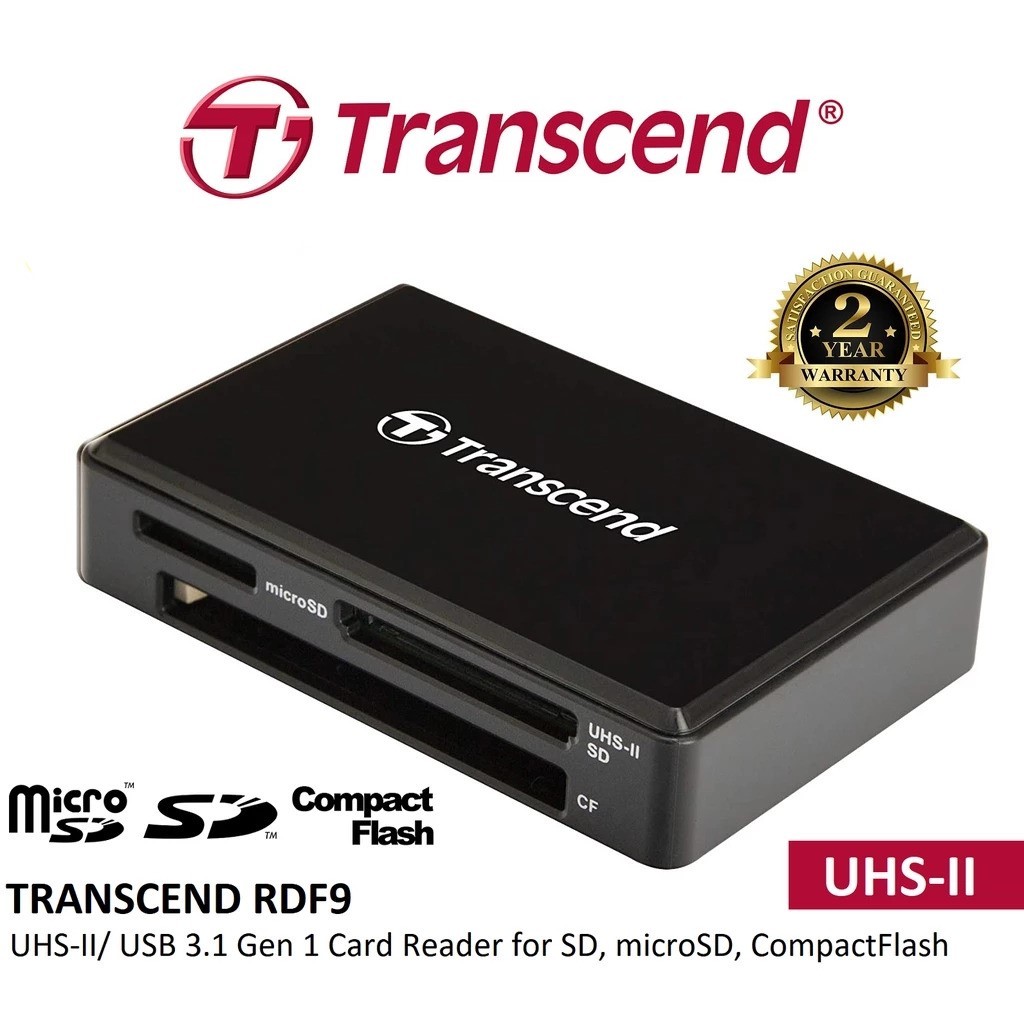 TRANSCEND CARD READER EXTERNAL (การ์ดรีดเดอร์พกพา) USB 3.1 GEN1 MULTIPLE -BLACK (TS-RDF9K2)