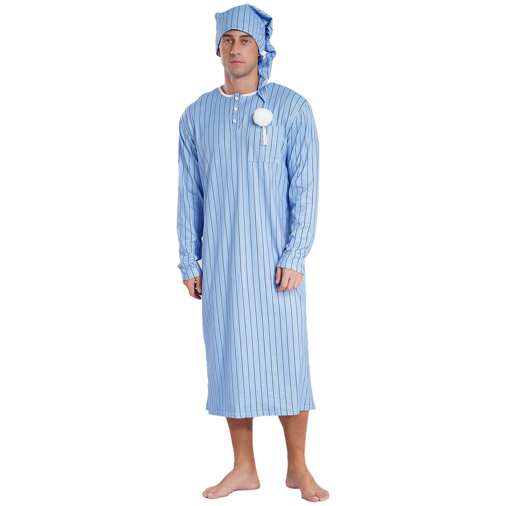 ผู้ชายSissy Sleep RobeชุดนอนแขนยาวลายNight-RobeปรับหมวกNightdress PlusขนาดชุดนอนมุสลิมชุดนอนHomewear Loungewear - รูปที่ 4