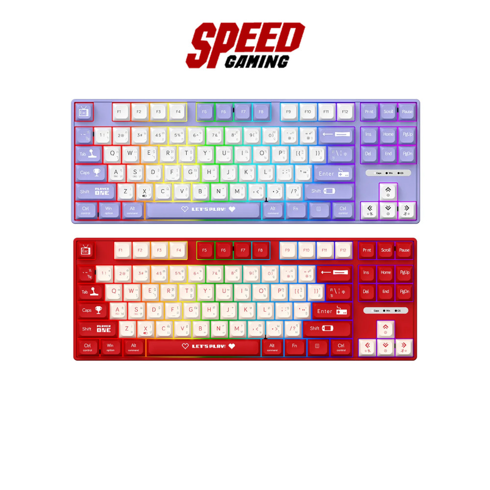 AJAZZ AK870MC Lets Play (Red / Purple) RED Switch KEYBOARD(คีย์บอร์ด) | By Speed Gaming