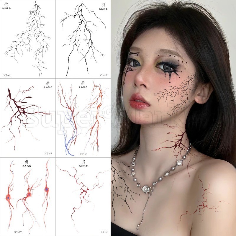 สติกเกอร์รอยสักเซลล์หลอดเลือด-แพทช์ใบหน้าฟ้าผ่า-แขนกันน้ําวาง- ทําเอง ร่างกายเท็จสัก-เทศกาลดนตรีพรรคตกแต่ง-เย็นคอสเพลย์ ง เอแคลส์