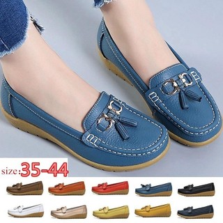 New Fashion Women Leather Flat Shoes Single Shoes Comfortable Casual Loafers Boat Shoes 35-44