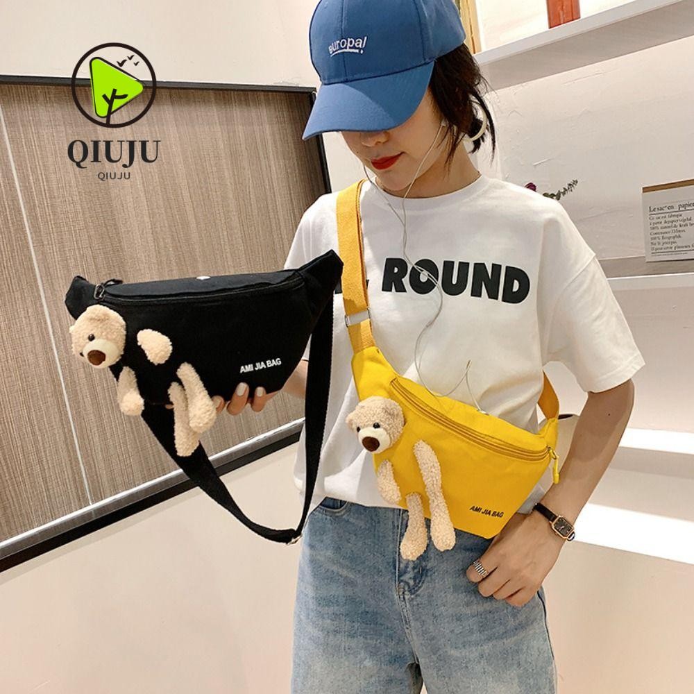 กระเป๋าคาดเอวผ้าใบ ชิวจู กระเป๋าคาดอกสะพายข้างดีไซน์หรูหมีน่ารักแพ็ค แฟนนี่