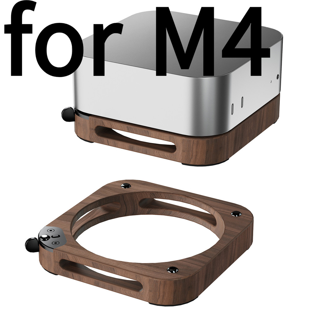 สําหรับ 2024 Mac mini M4 ฐานเดสก์ท็อปป้องกันฝุ่นวอลนัทไม้เนื้อแข็งรองรับการกระจายความร้อน