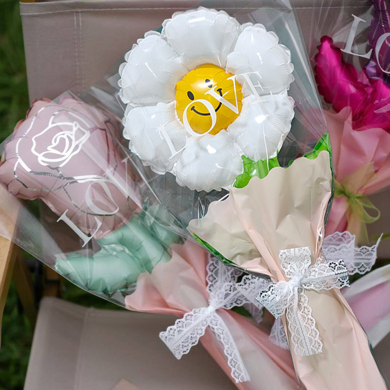 ใหม่ Macaron Green Leaf Daisy ดอกไม้ฟอยล์ลูกโป่งมือถือ Sunflower Ballon ของขวัญวันวาเลนไทน์ Decor - รูปที่ 4