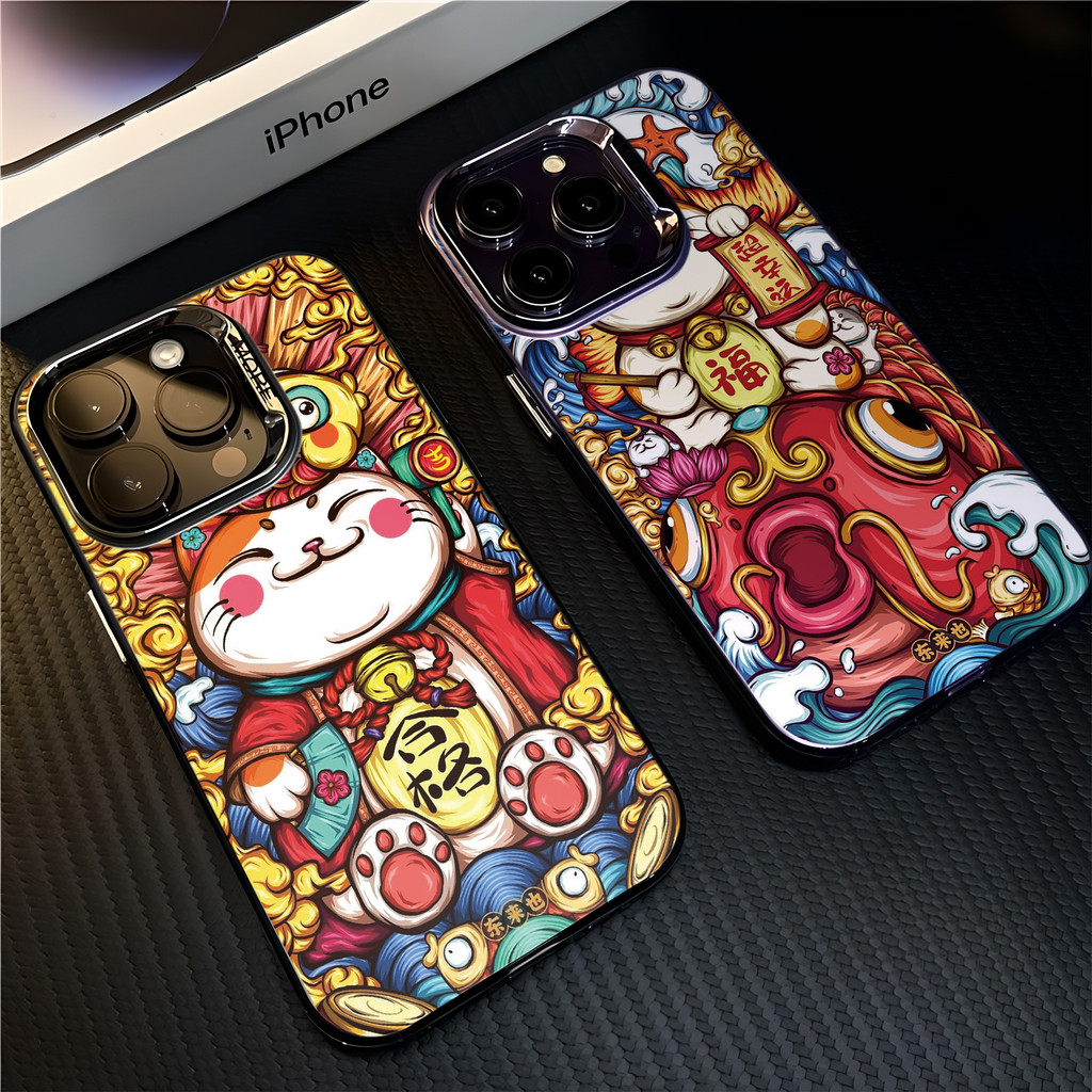 แมวหาโชค เคสสําหรับiphone 16 Pro Max 15 14 XR 13 11 12 Pro Max 8 7 6 6S Plus X Xs Max Se 2020 13 12 11 แฟชั่นชุบโลหะCool Creativeแบรนด์อินเทรนด์เคสซิลิโคนอ่อนนุ่ม