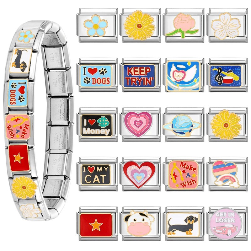 ใหม่สุนัข Love Star ดอกไม้อิตาเลี่ยน Charm Links Fit 9 มม.สร้อยข้อมือสแตนเลส Diy เครื่องประดับทําอุปกรณ์เสริม Retro บุคลิกภาพโมดูลสร้อยข้อมืออุปกรณ์เสริม
