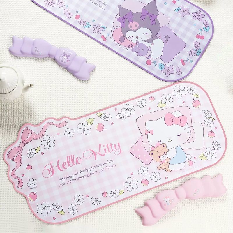 Sanrio Kuromi ขนาดใหญ่ตาราง Anti-slip กันน้ําหนา HelloKitty คอมพิวเตอร์คีย์บอร์ดหนังแผ่นรองเม้าส์