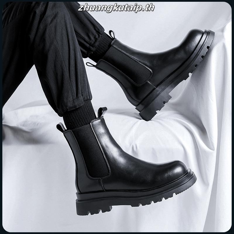 รองเท้า ฮาฟ Chelsea High-Top Boots Men Martin Boots Fashion Martin Boots Black Martin Boots