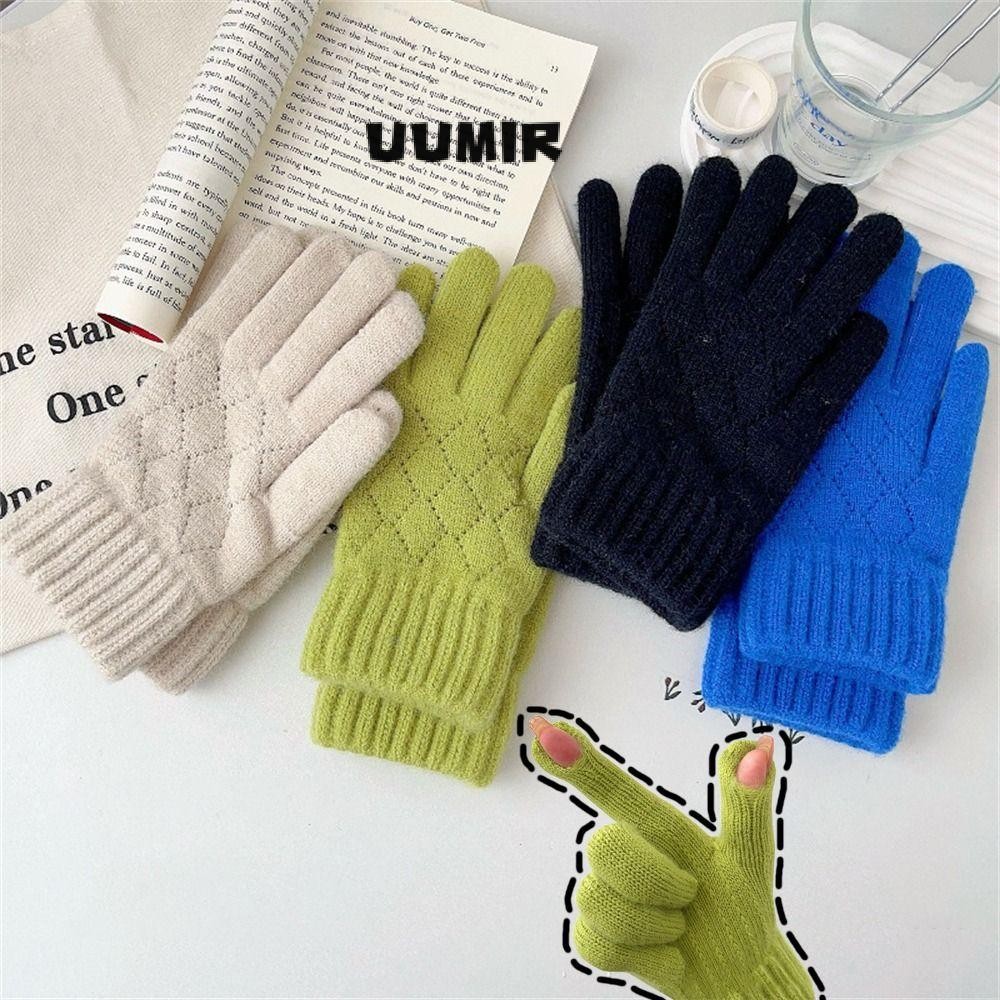 Uumir ถุงมือถัก, ถุงมืออุ่นหน้าจอสัมผัสหนา, แฟชั่นกันลมเย็นหลักฐานถุงมือนิ้วทั้งหมดฤดูหนาว