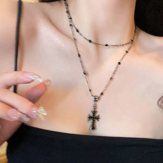จูชิ สร้อยคอลูกปัดข้ามยาวสองชั้นซ้อนเครื่องประดับของขวัญแฟชั่นสตรี