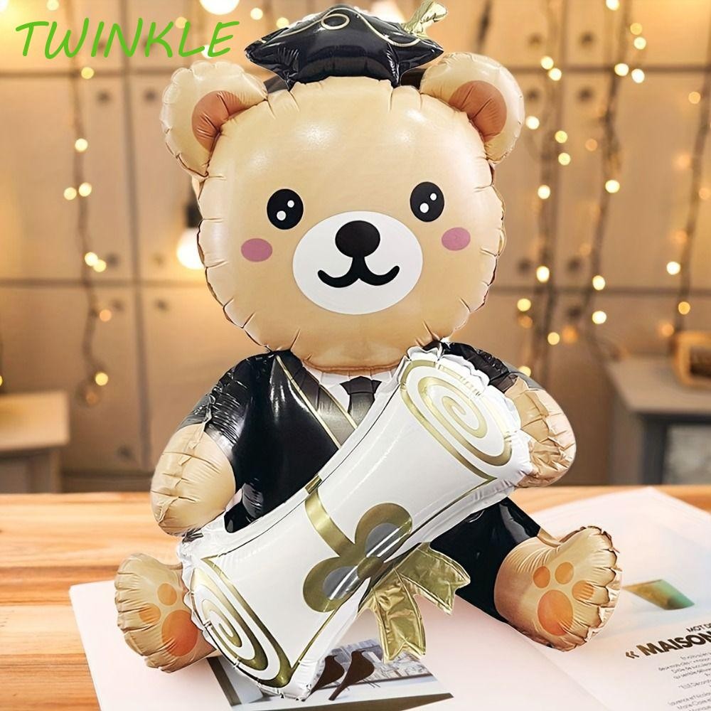 Twinkle1 ลูกโป่งหมีรับปริญญา,บอลลูนปาร์ตี้สําเร็จการศึกษาฟิล์มอลูมิเนียมน่ารัก,ชุดตกแต่งงานปาร์ตี้ธีม 96.52 ซม.ถือ 4D Helium Globos Decor เด็ก