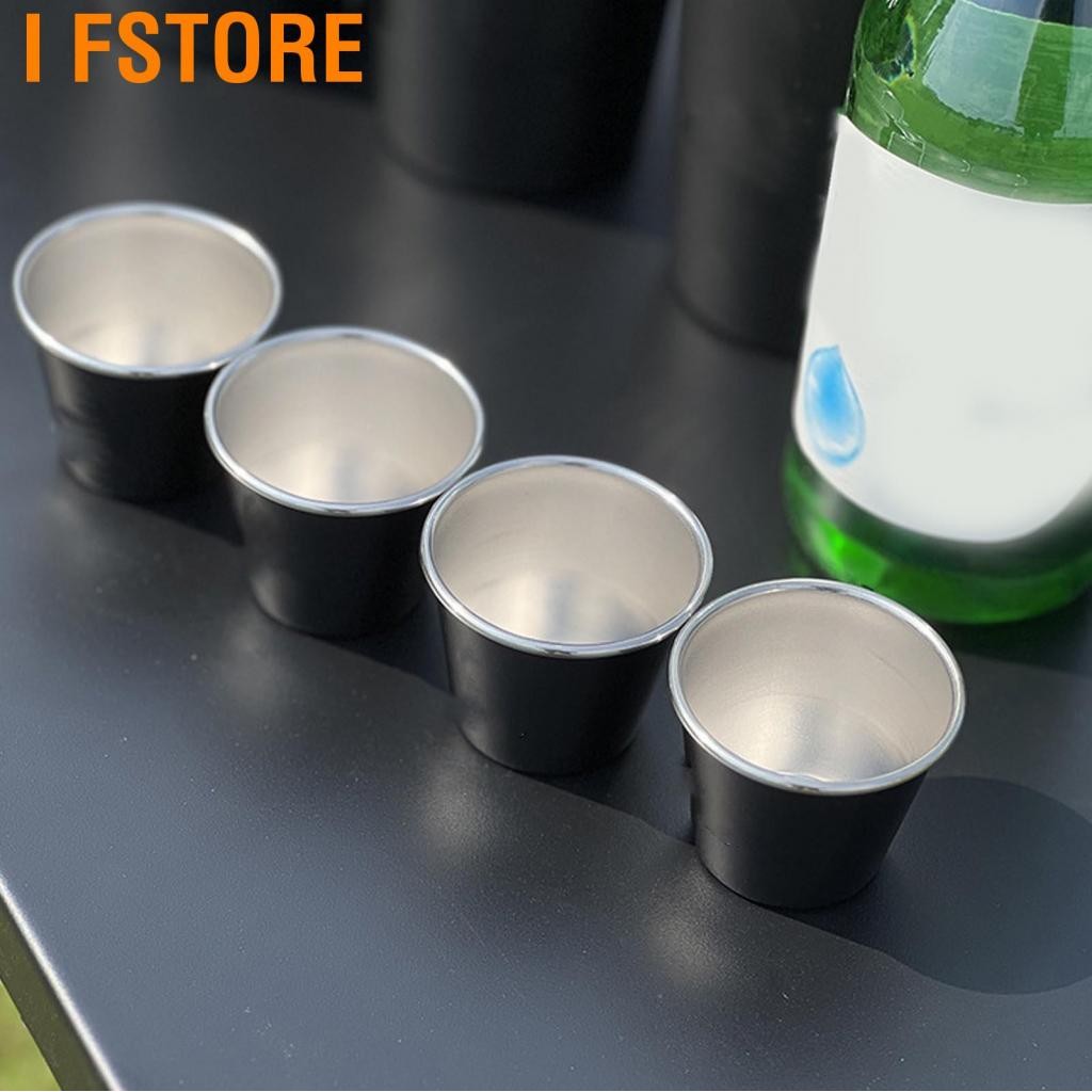 I Fstore Mxzzand ถ้วยเล็ก 4 ชิ้นโลหะสแตนเลส 304 ธรรมดาพร้อมกระเป๋าตาข่ายกลางแจ้ง