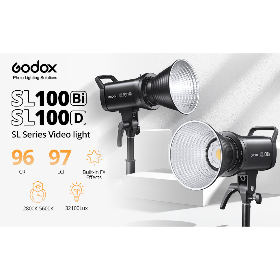 Godox SL100BI/SL100D 2800-6500K รุ่นสีขาวหรือสีเหลือง แผง LCD ไฟสตูดิโอพร้อมเอาต์พุตต่อเนื่อง ตัวยึด