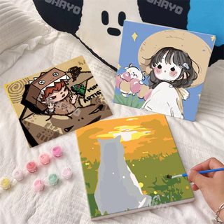 Ohayo จิตรกรรมดิจิตอล20X20/30X30ซม ภาพระบายสีตามตัวเลข DIY ตัวการ์ตูน ระบายสีตามตัวเลข ภาพวาดตกแต่งผนัง ฝึกสมาธิ ของขวัญ