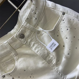 Off-White Design Hot Diamond Denim Shorts Womens Hip-Lifting Long Curling Edge Wide-Leg Hot Pants Summer