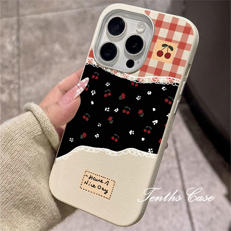 ใช้งานร่วมกับสําหรับ IPhone 16 11 15 14 13 12 Pro Max 16E Xs X Xr 8 7 6 Plus ลายสก๊อตดอกไม้ขนาดเล็กเชอร์รี่หนังธรรมดารูปแบบเลนส์ชุบกรอบเคสโทรศัพท์ปกอ่อน - รูปที่ 5