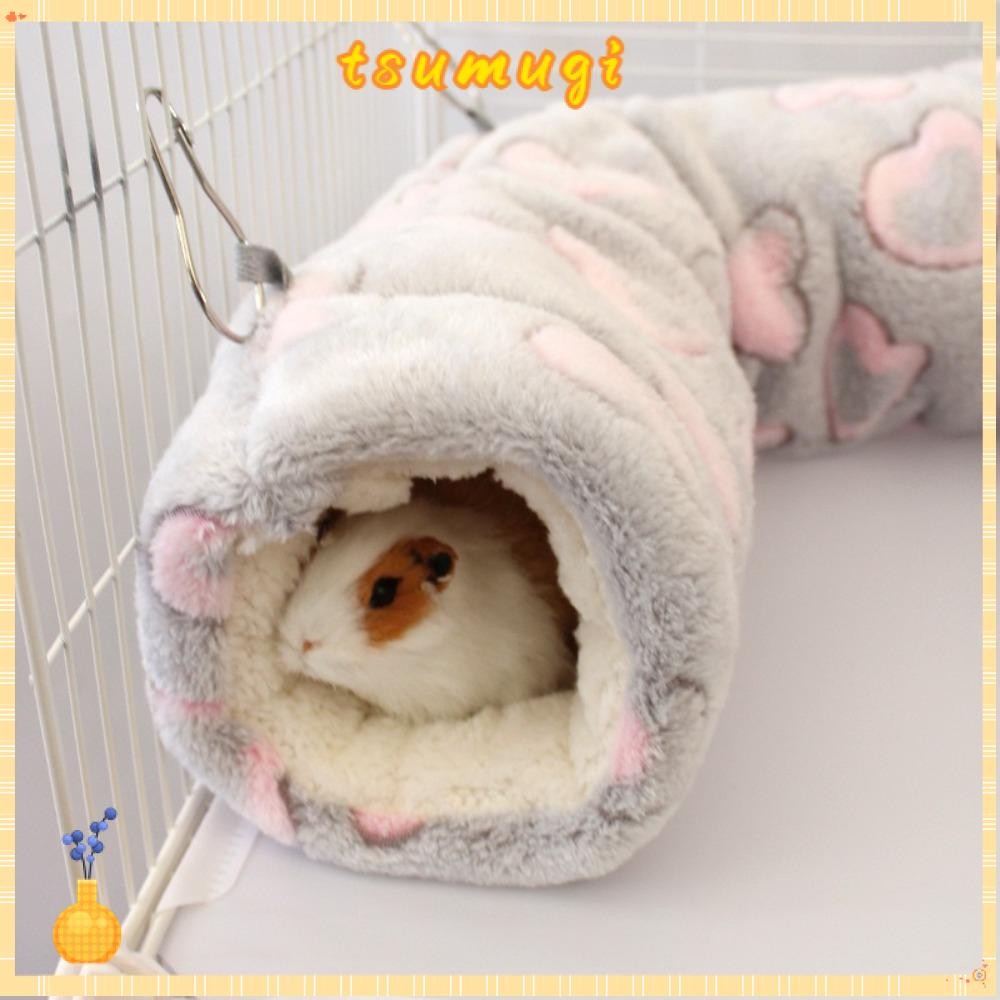 TSUMUGI ฤดูหนาวหนูแฮมสเตอร์ Nest, กํามะหยี่ผ้าฝ้ายหัวใจ Star รูปแบบเล่นอุโมงค์, น่ารัก 30 ซม.นุ่ม Warm Plush กระรอกบ้านสําหรับ Guinea Pig Ferret