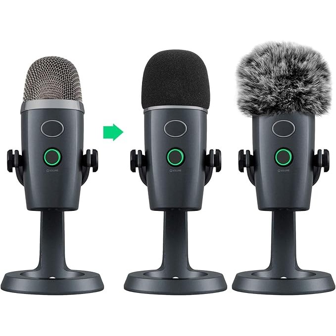 Mic Windscreen Cover Pop Filter เข้ากันได้กับ Blue Yeti Nano, Furry Wind Cover + Mic Foam Wind Cover