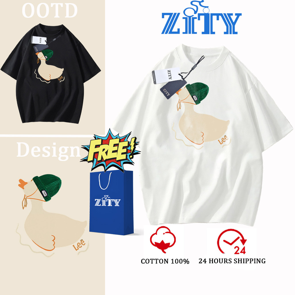 🎉Cotton 100% 🎉 ZITY เสื้อยืดแขนสั้น  ลายการ์ตูน DUCK น่ารัก NASALEE Same Design, Unisex, OVERSIZE, P