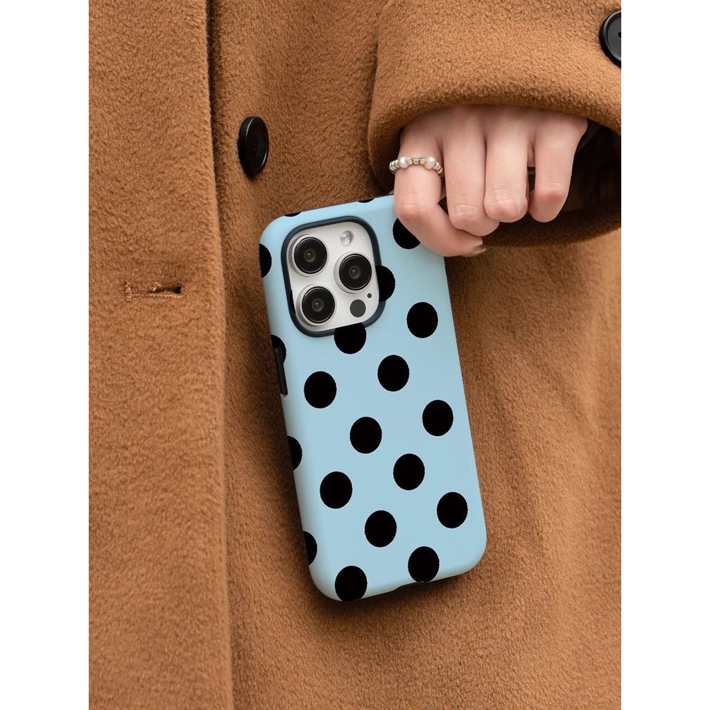 แบบเรียบง่าย Ins สีน้ำเงินลายจุดเข้ากันได้กับ iPhone 16 15 14 13 12 11 PROMAX เคสแข็ง16pro 7/8PLUS XR 15 14 13 11 12 Pro XS xsmax