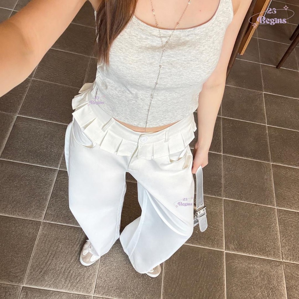 Rosely Pants กางเกงขายาวสีพื้น ผ้าหนาทรงสวย (7207)