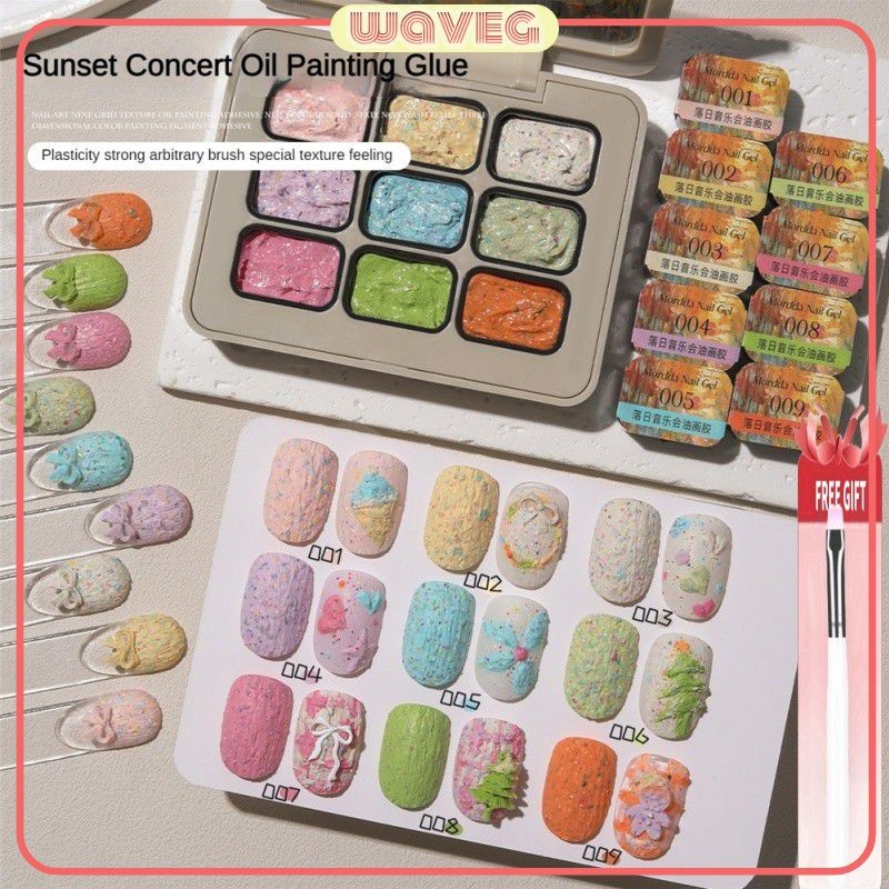 [ของขวัญฟรี] moda กาวทาภาพ 9 ตารางใหม่ ลาย Sunset Concert Texture Free Wash 3d Rubbing Powder Relief