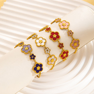 ประณีตห้าใบดอกไม้เย็บดาวไทเทเนียมเหล็กสร้อยข้อมือผู้หญิงสไตล…