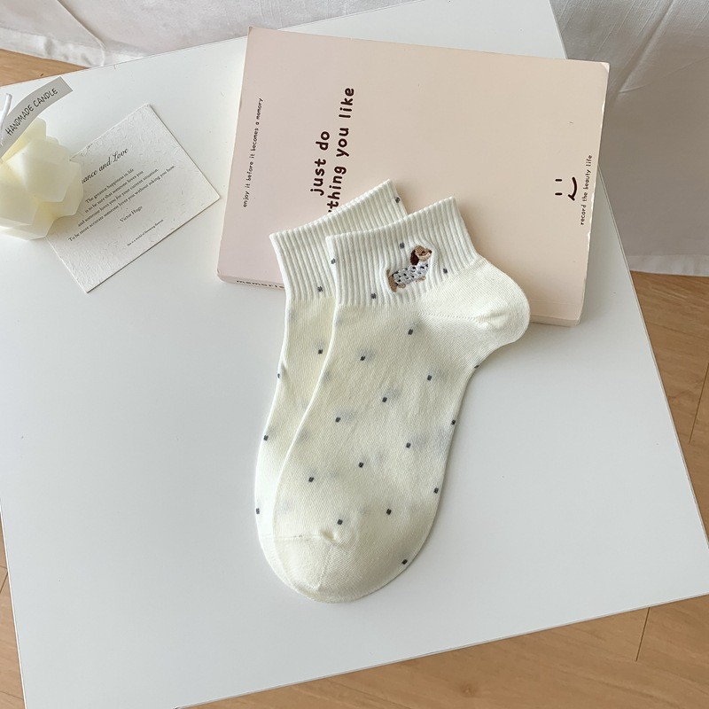 ฤดูร้อนตาข่ายระบายอากาศกระโหลกสไตล์เรียบง่ายสีทึบการ์ตูนลูกสุนัขถุงเท้าน่ารักผู้หญิง - รูปที่ 5