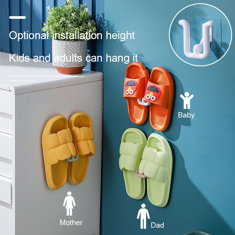 SW  ราวแขวนรองเท้าแตะในห้องน้ำแบบติดผนัง ไม่ต้องเจาะ พร้อมตะขอสำหรับเก็บของติดผนัง ถูกสุดๆ