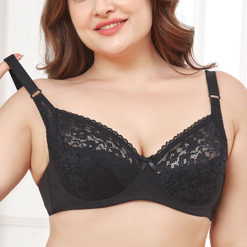 PARIFAIRY cotton Bra ลวดไม่มีโฟม plus ขนาด Bra ถ้วย D สีทึบลูกไม้ Trim Bralette 38D 40D 42D 44D 46D 