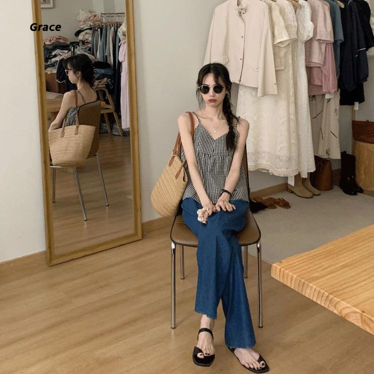 [Grojoy] (คลังสินค้าพร้อม) เสื้อชั้นในสตรีลายสก๊อตย้อนยุคผู้หญิง 2025 ดีไซน์แขนกุดสไตล์ใหม่สไตล์เผ็ดหวานด้านบน GR1387 # - รูปที่ 4