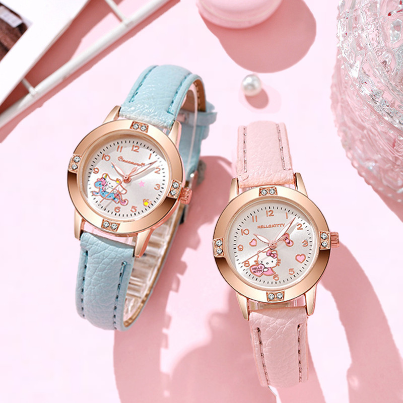 นาฬิกาข้อมือ BLESSU Hello Kitty &amp; Kuromi แบบควอตซ์ สายPU สไตล์คลาสสิก เหมาะสำหรับนักเรียนหญิง