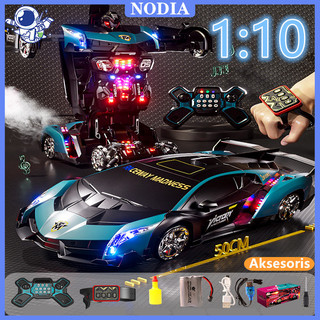 Nodia Toys Spray 2.4G 1:10 Mainan Mobil Remote Control Besar / Remote Control Mobil Sport Car Robot Deformation / Rc Mobil Remote Deformasi Robot / RC Car Deformation Mobil Remot Jadi Robot Baterai Cas/Mainan Autobot Remot Kontrol Mobil Berubah Jadi Robot