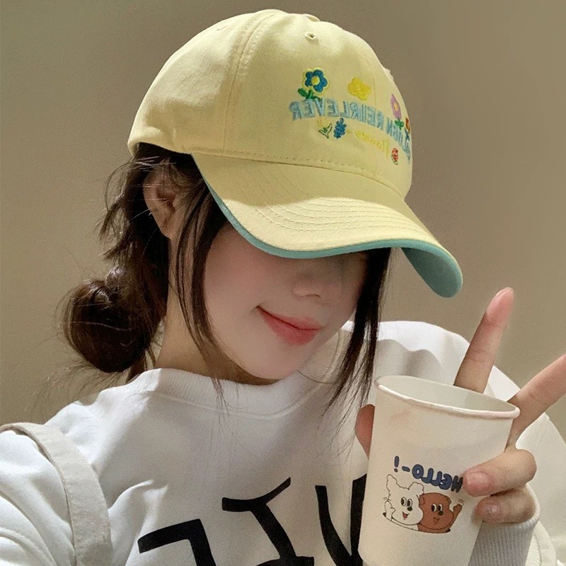 หมวกเบสบอล แบบนิ่ม ปักColobn Flower มี7สี คุณภาพสู สไตล์เกาหลี - รูปที่ 5