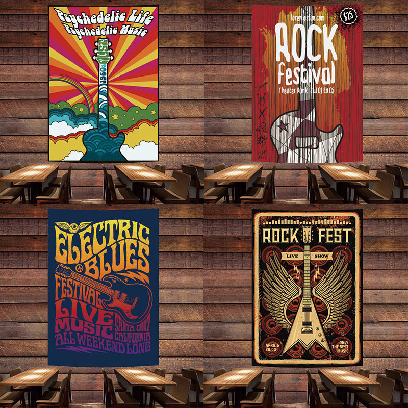 ผ้าคลุมผนังโลโก้วงดนตรี Rock Gesture สำหรับตกแต่งหอพักชาย ผ้าคลุมผนังสตูดิโอและบาร์
