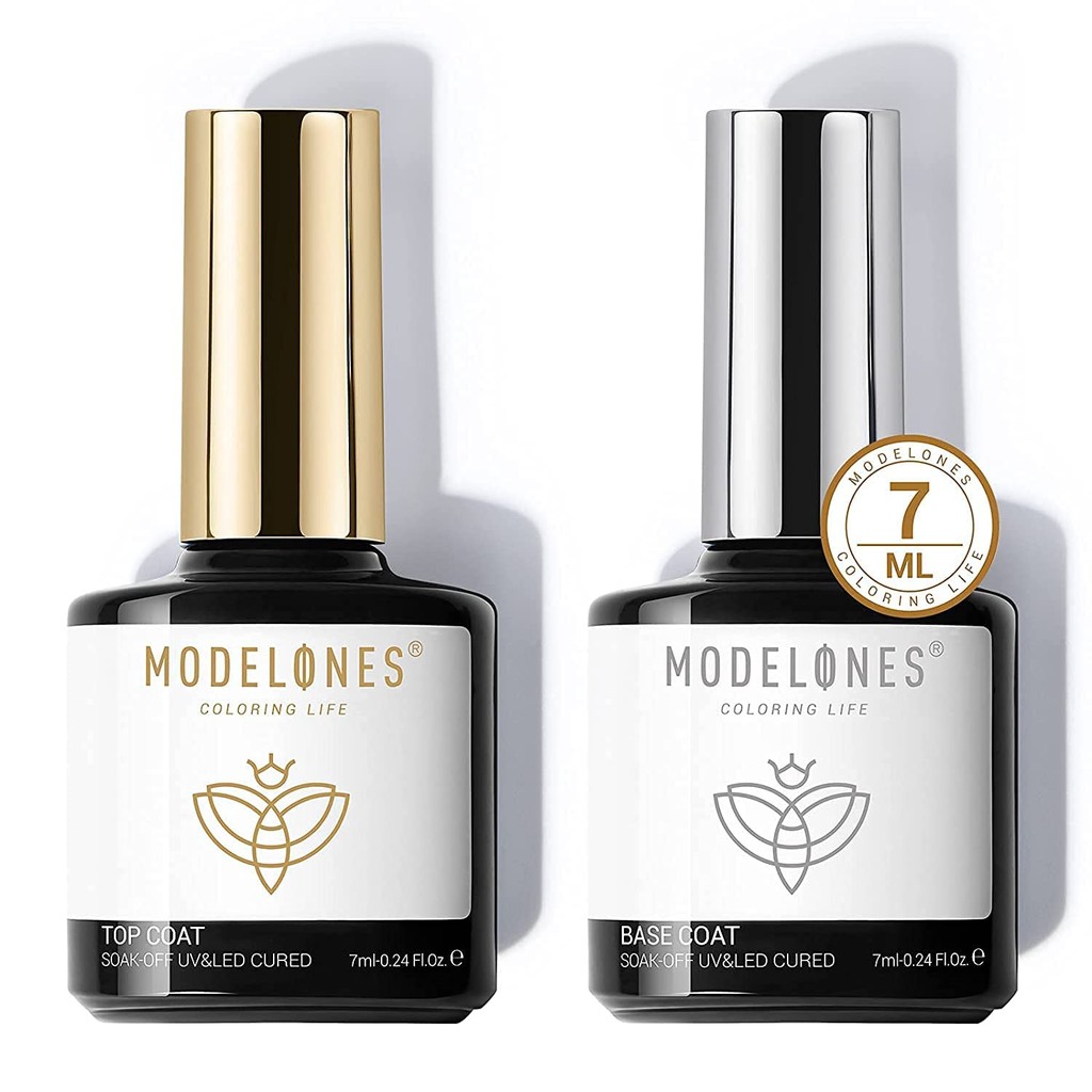 MODELONES ท็อปโค๊ตและเบสโค้ท, ยาทาเล็บเจลแบบไม่ต้องเช็ด เบสโค้ท แช่ปิด ท็อปโค๊ตเคลือบเงามันเงา สูตรอัพเกรด ติดทนนาน DIY