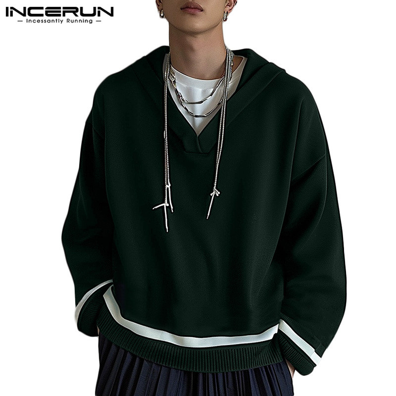 Incerun ผู้ชายเกาหลี Casual Patchwork เย็บเสื้อแขนยาว Hoodies