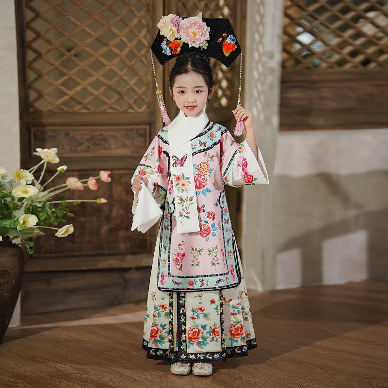Muyan เสื้อผ้าเด็กผู้หญิง Cheongsam พิมพ์ Qing Dynasty Palace Hanfu เครื่องแต่งกายโบราณ Cheongsam จีน Rad/11.27
