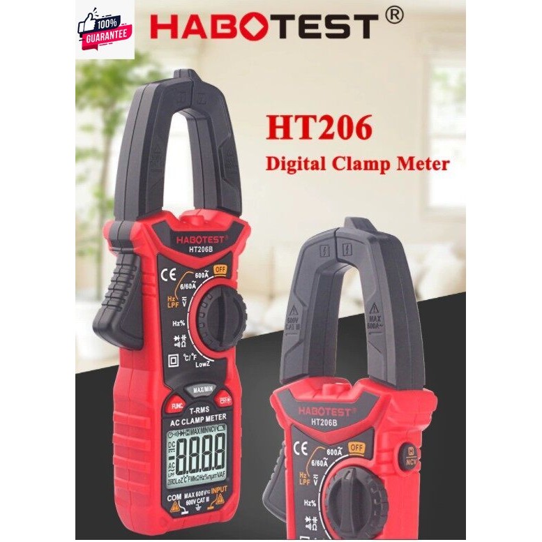 Habotest HT206B Digital Clamp Meter True RMS Capacitance Hz OHM ความถี่อุณหภูมิ Pinza Amperimetrica 