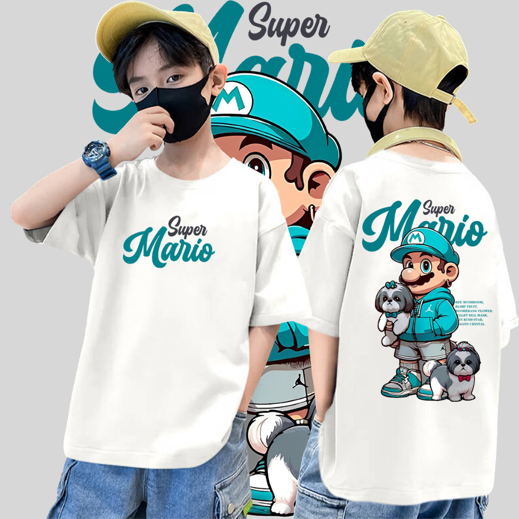 (จัดส่งตลอด 24 ชั่วโมง) สไตล์ใหม่ เสื้อยืดเด็ก Super Mario Printed Street style Anime เสื้อยืด 90-150 A65