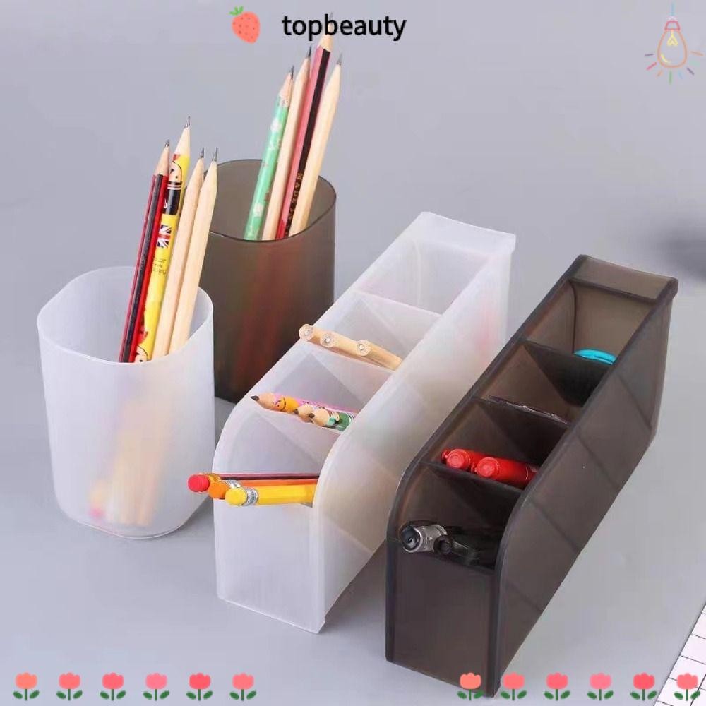 Topbeauty ที่ใส่ปากกา, ภาชนะปากกาโปร่งใสพลาสติก, คุณภาพสูง Frosted ความจุสูงเฉียงแทรก Desktop Organizer สํานักงานโรงเรียน
