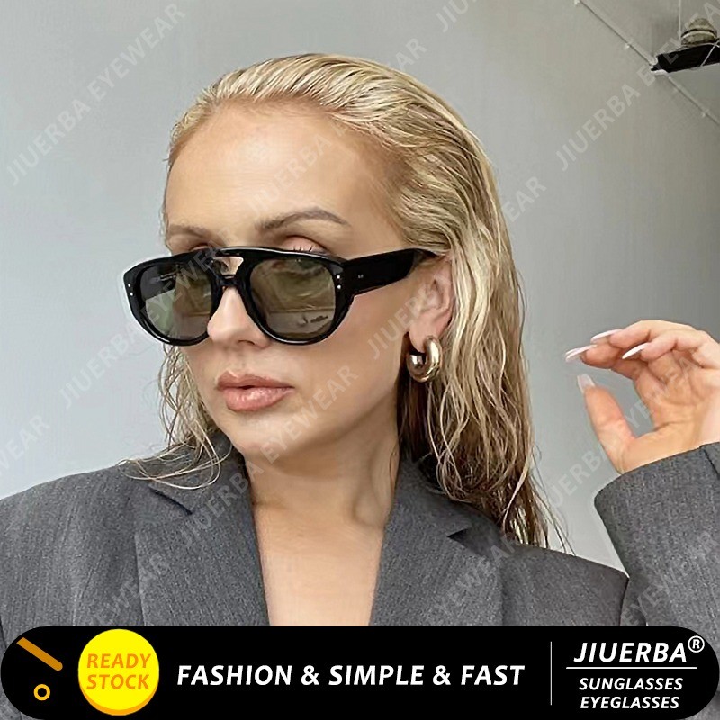 (JIUERBA) แว่นกันแดดย้อนยุคกรอบวงรีหญิง Double Beam Aviator Punk แว่นกันแดด