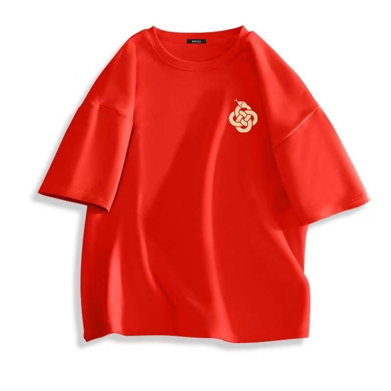 (จัดส่งตลอด 24 ชั่วโมง)Woo Right เสื้อยืดสีแดง ตรุษจีน ปีใหม่ แขนสั้นผู้หญิงผู้ชาย oversize 1729
