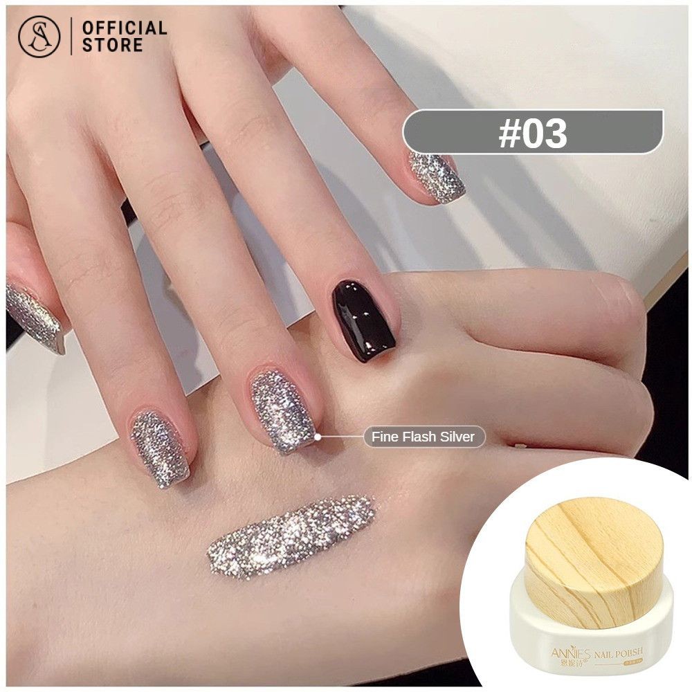 สีเจลสีแฟลชกากเพชรแน่นๆ Annies แพลตตินั่มสีเงินเพชรยาทาเล็บกาวกระพริบเจลยาทาเล็บ