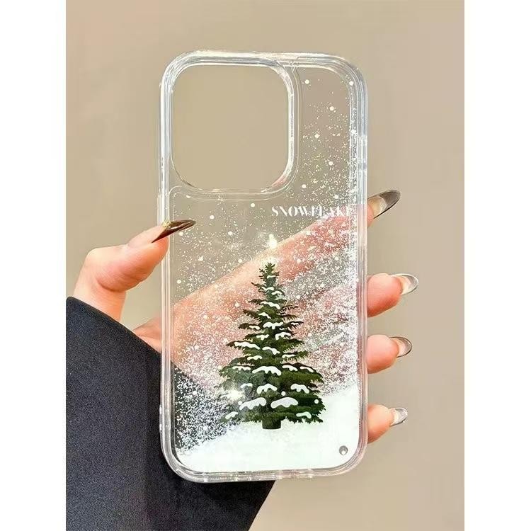 เคสโทรศัพท์บรรยากาศคริสต์มาสสร้างสรรค์สามมิติไหลได้ เหมาะสําหรับ IPhone 13 14 15 16 Pro Max รวมทุกอย่างเคสโทรศัพท์ถุงลมนิรภัยป้องกันการตก
