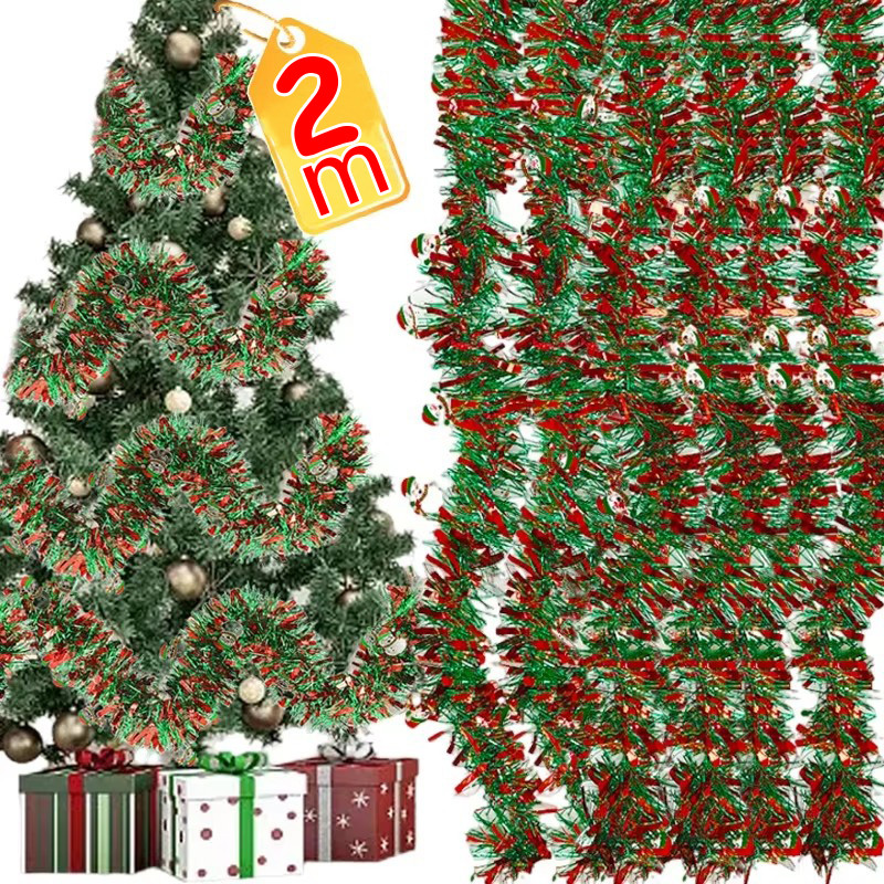 2m ริบบิ้นสีต้นคริสต์มาสประกาย-แถบคริสต์มาสหลายสไตล์-ปลอม Creeper สีเขียว Leaf Ivy Vine-Xmas Tinsel Garland Decor - Snowman Gingerbread Man แขวนลาย