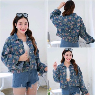 NEW แจ็คเก็ตยีนส์แขนยาวทนงครอป ผ้าทอลาย ดีไซน์กระดุมหลัง 109…