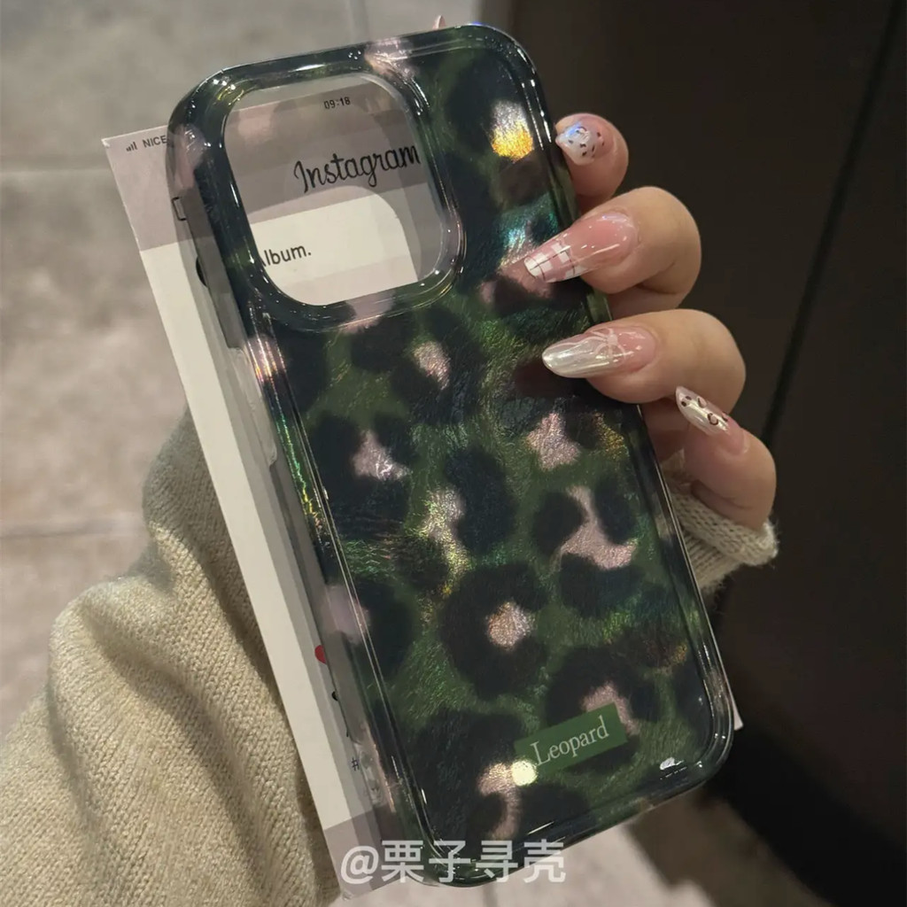ญี่ปุ่นญี่ปุ่นเกาหลี อิน สีเขียวเข้มเสือดาวพิมพ์เหมาะสําหรับ แอปเปิล 16 เคสโทรศัพท์ 15/14โปรแม็กซ์ สไตล์ใหม่ ไอโฟน13 นุ่ม 12