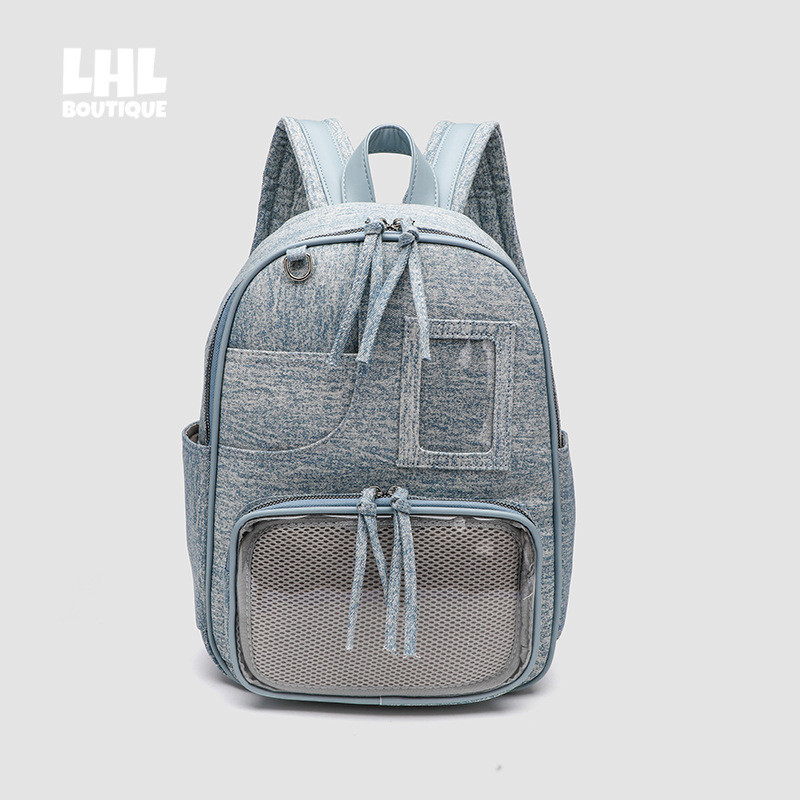 LHL BOUTIQUE ใหม่พิเศษที่น่าสนใจการออกแบบผ้ายีนส์กระเป๋าเป้สะพายหลังโปร่งใสอเนกประสงค์ที่เรียบง่ายวิทยาเขตนักเรียนกระเป๋าเป้สะพายหลังที่ดูดี